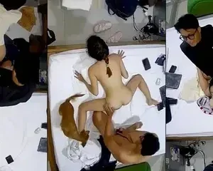 Em nữ sinh mang theo cả chó đi học nhóm với bạn trong nhà nghỉ